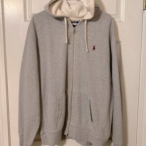 Polo Sweater Full Zip Jacket - Men's Size XXL - Grey with Maroon Horse